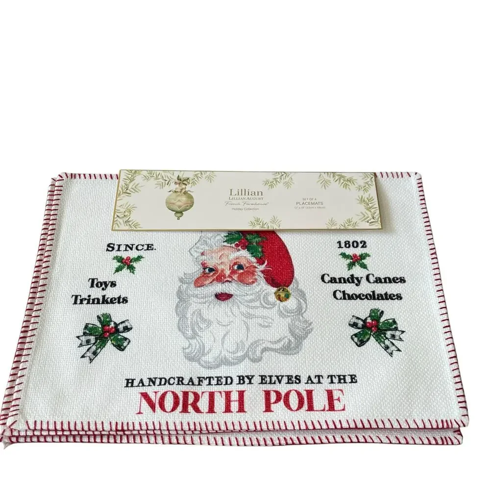Lillian August Christmas SANTA CLAUS Placemat Set of 4 Holiday Decor 13x19 New